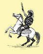 © Viktoria Suslova - antique rider with sword, graphics, vector image isolated monochrome pen drawing on colored background