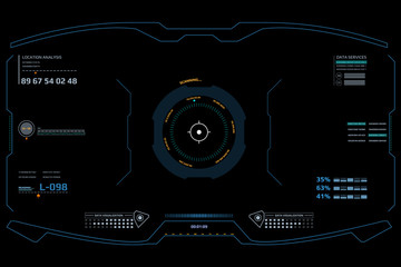 HUD futuristic screen virtual interface element vector. Scifi reality technology viewfinder security display control illustration.