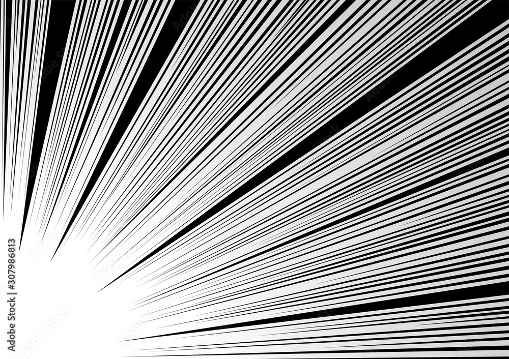 Comic and manga books speed lines background. curve circle, explosion background. Black and white vector illustration	 - obrazy, fototapety, plakaty 