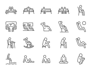 wait icon set. included icons as seat, sit, chair, armchair, bench and more.