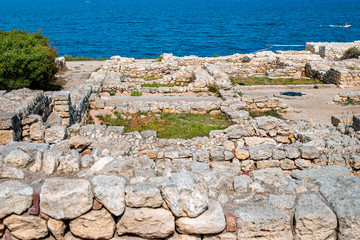 stone ruins and excavations of the ancient city of Khersones in the Crimea