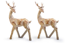 Wooden Reindeer Christmas Decorative Item Isolated On White Background, Clipping Path Included