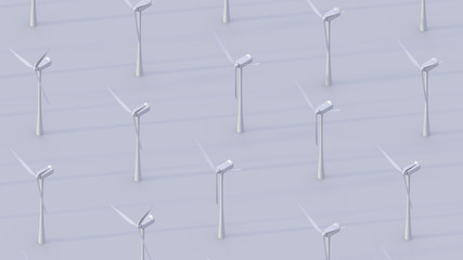 3d render of isometric perspective with wind turbines. Green eco power concept. Loopable animation.