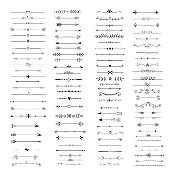 Handdrawn dividers and decorative separators. Divider clipart for wedding design and text decor