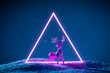 © Mr. Music - Christmas reindeer in a neon glowing purple portal on a classic blue background