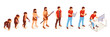 Human evolution of monkey to modern man at computer, vector icons. People evolution and life change progress from apes and caveman to intelligent mind and technology