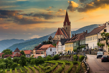 Wall Mural - Church of Weissenkirchen in der Wachau, a town in the district of Krems-Land, Wachau Valley, Austria.