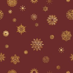 Wall Mural - Christmas Festive Background With Gold Glitter Snowflakes