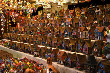 Wall Mural - Florence, December 2019: Handmade Christmas decorations at Christmas market in Piazza Santa Croce in the centre of Florence City. Italy