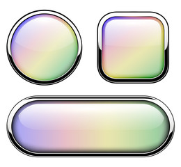 Poster - Glossy buttons with metallic chrome elements isolated, opalescent pearl like modern design