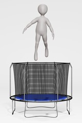 Canvas Print - 3D Render of Cartoon Character with Trampoline