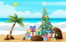 Tropical Christmas Beach Sand Palm Trees Boxes