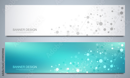 Banners Design Template With Molecular Structures And Neural