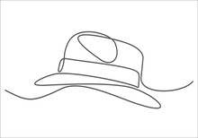 Continuous Single Drawn One Line Men Hat Hand-drawn Picture Silhouette. Line Art. 