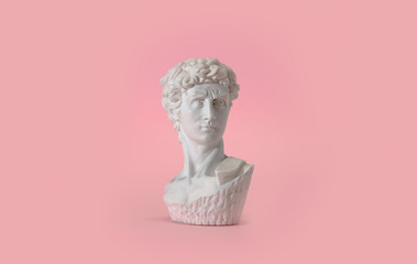 statue bust on pink background
