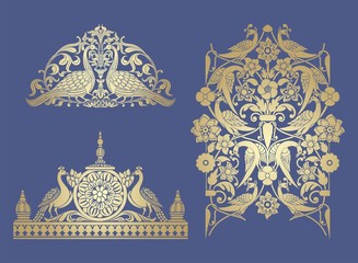 peacock motif designs, textile , Rajasthan, royal India	