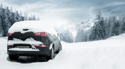 Poster - Black car of snow with free space for your decoration. 