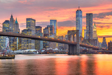 Lower Manhattan Skyline And Brooklyn Bridge