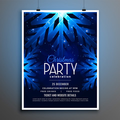 Poster - christmas party blue snowflakes flyer template design