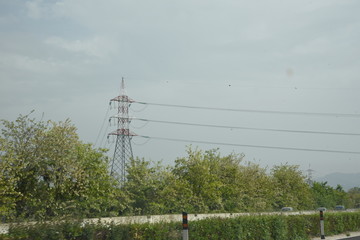 Powerlines by Morning with Gray Sky