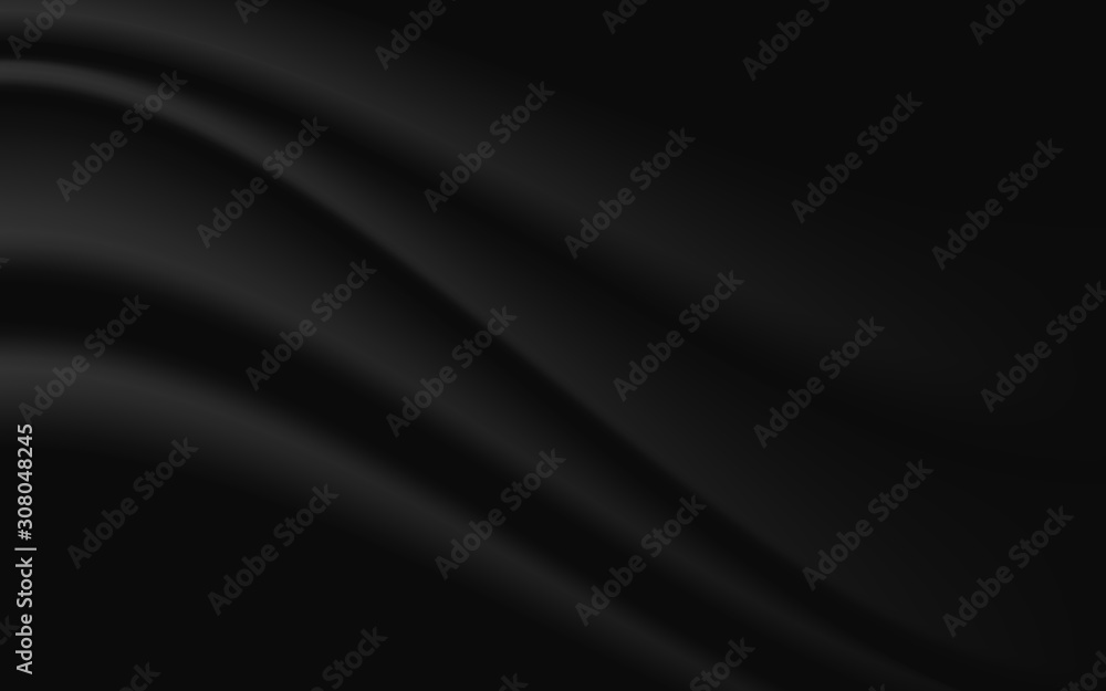 Black background with fabric wave line design. Vector illustration. eps 10 - obrazy, fototapety, plakaty 
