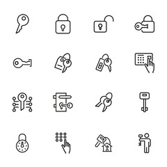 Sticker - Key line icons. Set of line icons on white background. Safety concept, Key, locker, entry phone. Vector illustration can be used for house, house security, computer programs