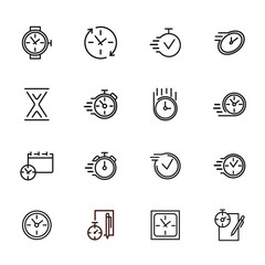 Sticker - Watches and clock line icon set. Set of line icons on white background. Time concept. Vector illustration can be used for topics like sport, management