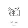 © MacroOne - gift card icon vector from discount collection. Thin line gift card outline icon vector illustration. Linear symbol for use on web and mobile apps, logo, print media