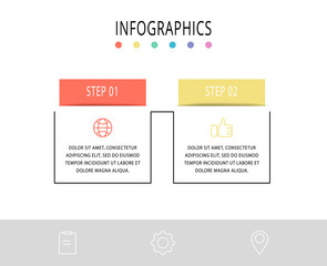 Vector infographic flat template. Rectangles for two diagrams, graph, flowchart, timeline, marketing, presentation. Business concept with 2 labels