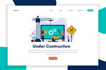 Wall Mural - Modern flat design under construction landing page for site. Under construction can be used for websites, landing pages, UI, mobile applications, posters, banner