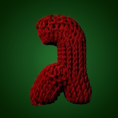 3d Knitted letter of English alphabet. Cute handmade font. 3d rendering type. Christmas warm letters.