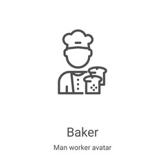 Wall Mural - baker icon vector from man worker avatar collection. Thin line baker outline icon vector illustration. Linear symbol for use on web and mobile apps, logo, print media