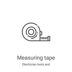 measuring tape icon vector from electrician tools and elements collection. Thin line measuring tape outline icon vector illustration. Linear symbol for use on web and mobile apps, logo, print media