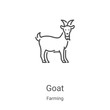 goat icon vector from farming collection. Thin line goat outline icon vector illustration. Linear symbol for use on web and mobile apps, logo, print media