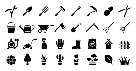 Gardening Icon Set (Flat Silhouette Version)