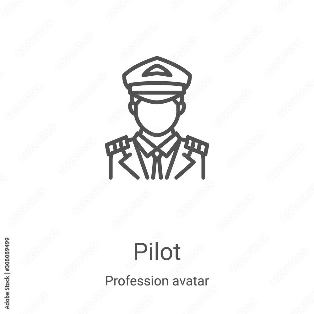 pilot icon vector from profession avatar collection. Thin line pilot outline icon vector illustration. Linear symbol for use on web and mobile apps, logo, print media - obrazy, fototapety, plakaty 