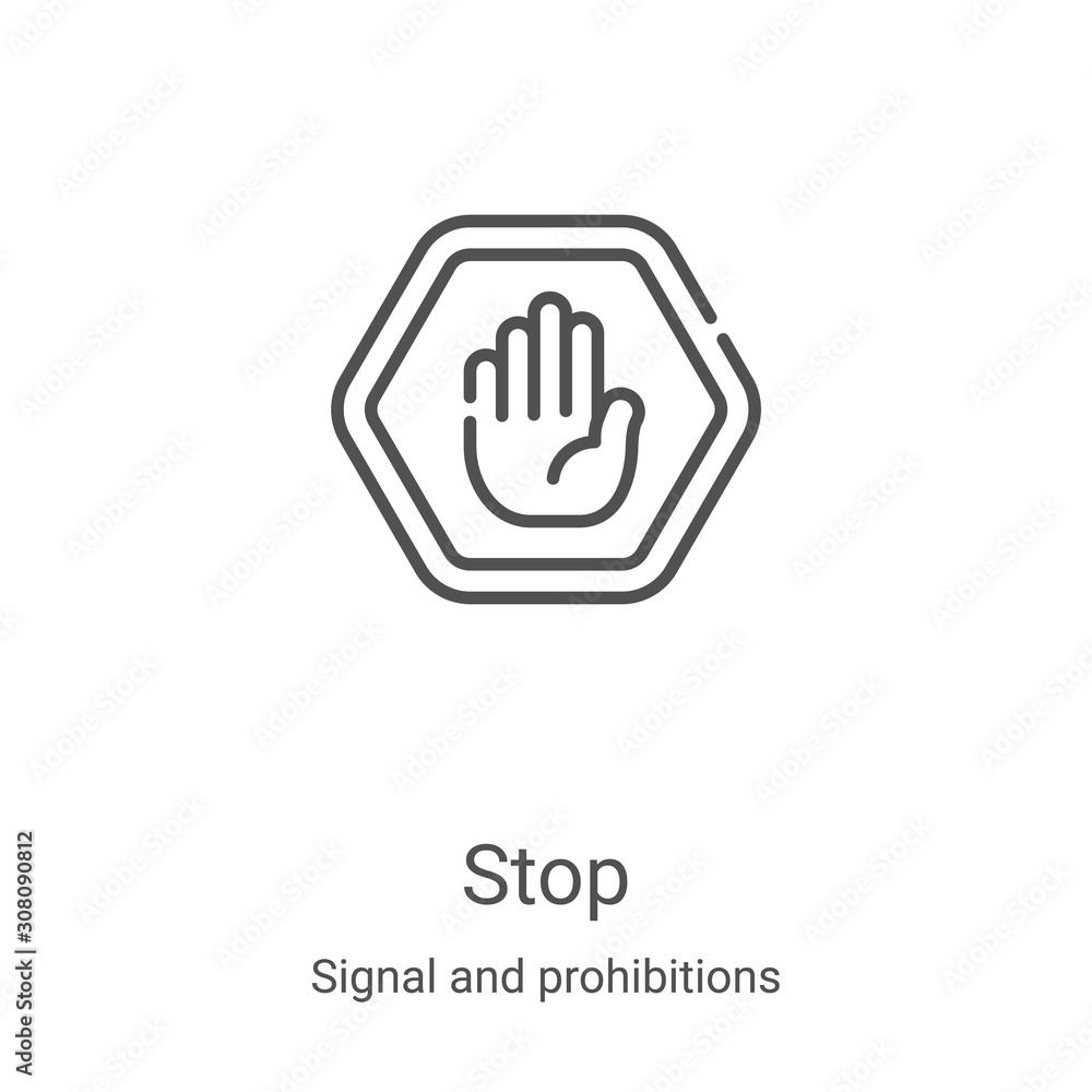 stop icon vector from signal and prohibitions collection. Thin line stop outline icon vector illustration. Linear symbol for use on web and mobile apps, logo, print media - obrazy, fototapety, plakaty 
