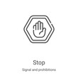 stop icon vector from signal and prohibitions collection. Thin line stop outline icon vector illustration. Linear symbol for use on web and mobile apps, logo, print media