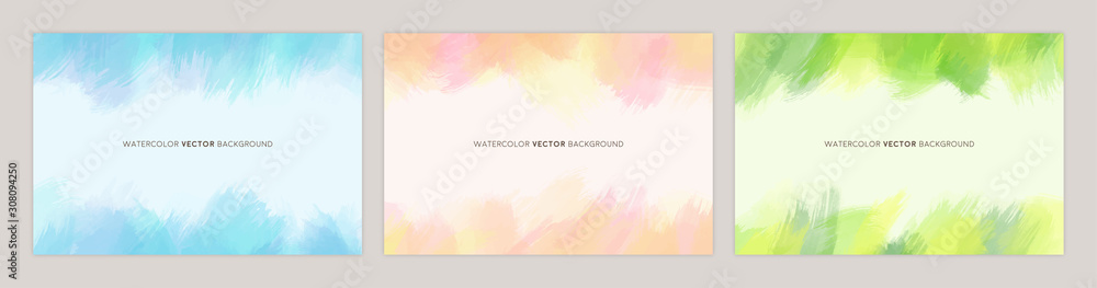 Set of colorful vector watercolor backgrounds with white space for text. Set of cards for wedding, greetings, birthday. backgrounds for web banners design. - obrazy, fototapety, plakaty 
