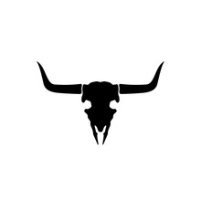 Skeleton Bull Head, Bull Skull Logo Design Template. Flat Vector Illustration Of Bull, Cow, Buffalo, Bison Skull