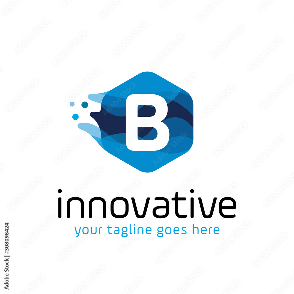 modern letter B technology logo design vector with hexagon and blue ...