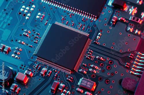 Cuadros en Lienzo Blank smd microchip mounted on the circuit board with colored backlight