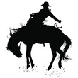 Vector silhouettes of a cowboy riding a bucking bronco horse.