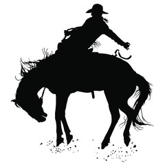 Wall Mural - Vector silhouettes of a cowboy riding a bucking bronco horse.