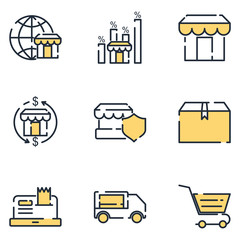 Poster - Shopping Market set icon template color editable. Shopping malls, retail pack symbol vector sign isolated on white background icons vector illustration for graphic and web design.