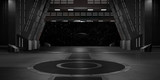 Fototapeta Do przedpokoju - sci fi  corridor with view of space galaxy 3d rendering