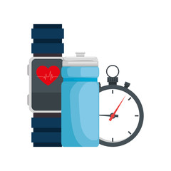 Wall Mural - Heart rate watch and bottle design, Healthy lifestyle gym fitness bodybuilding bodycare activity exercise and diet theme Vector illustration