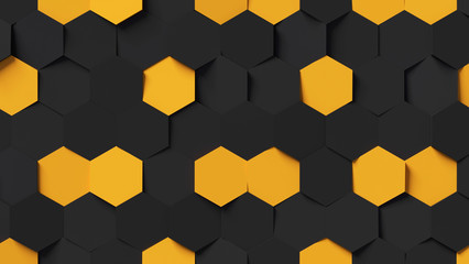 Wall Mural - Abstract black and yellow hexagon background 3d rendering, 3d illustration