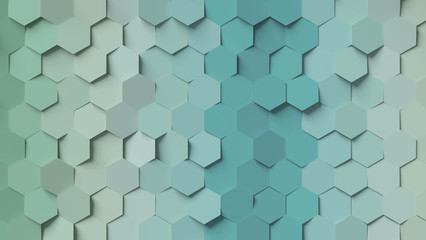 Wall Mural - Abstract gradient green and blue hexagon background; pastel color honeycomb pattern composition 3d rendering, 3d illustration