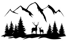Vector Deer And The Mountains